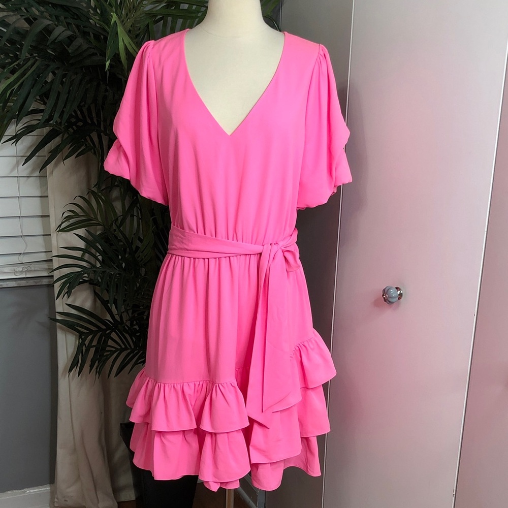 Lilly Pulitzer Pink V-Neck Ruffle Mini Dress